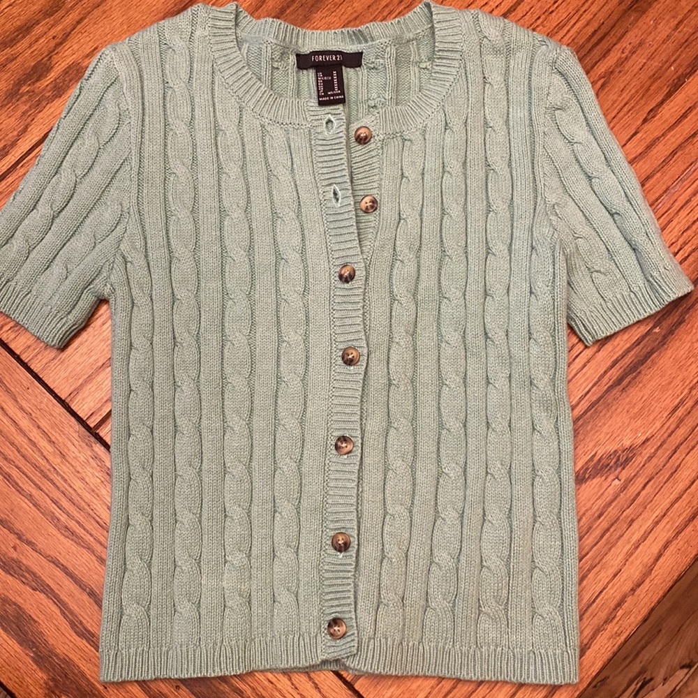Forever 21 Green Button Down Cable Knit Sweater - Picture 3 of 3